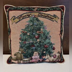 Portofino Festive tapestry velvet Tree Merry Christmas Decorative throw Pillow